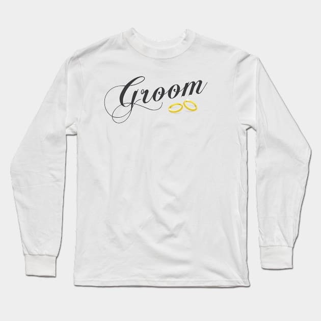 Simple and Elegant Groom Calligraphy with Wedding Rings Long Sleeve T-Shirt by Jasmine Anderson